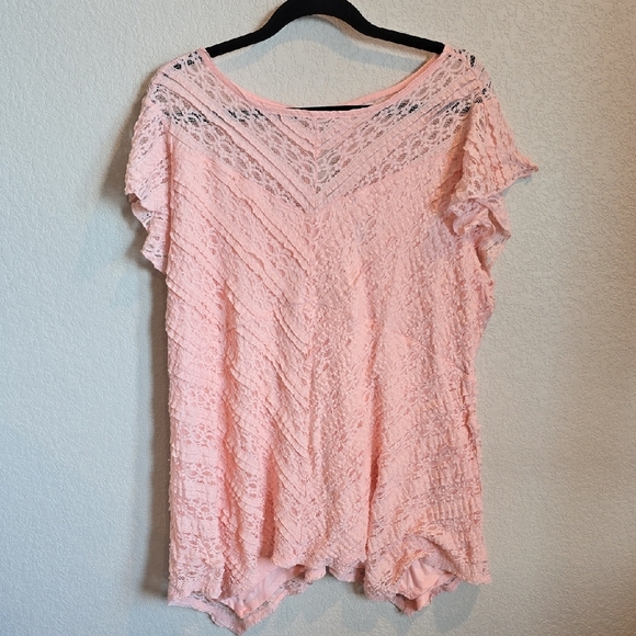 Torrid Pink Lace Accent Blouse - Picture 1 of 3